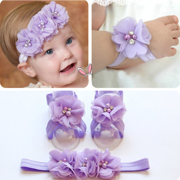 Set Foot Cute Baby Toe Blooms Headband+Flower Barefoot Sandals Hairband Girl 