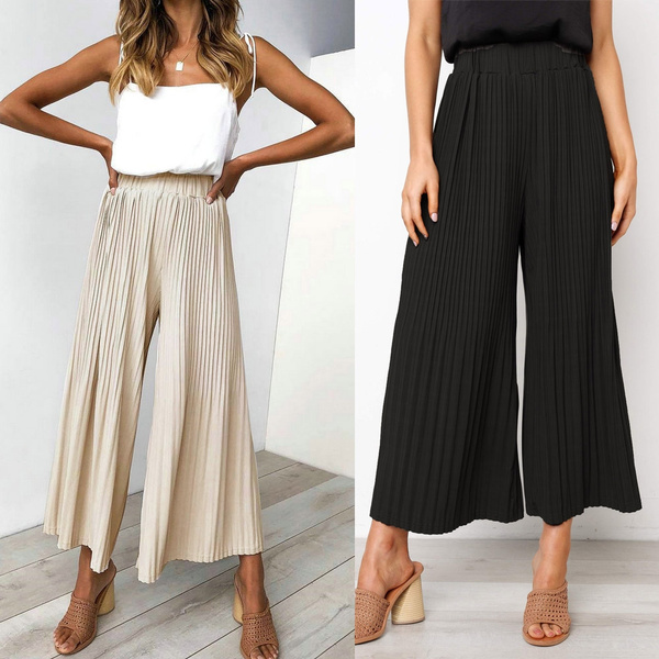 New Fashion Women Casual Pleated Loose Long Wide-Leg Pants Sex Trousers