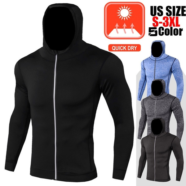 Mens Elastic Sports Hoodie Breathable Fast Drying High Quality Hoodie Mens  Long Sleeve Sweatshirt Hooded Jacket Zipper Compression Gym Fitness Outwear  Skinny Workout Crossfit