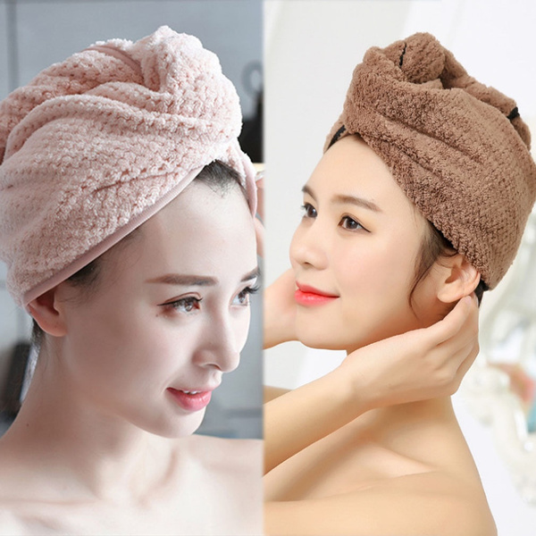 Dry Shower Microfiber Hair Wrap Towel Drying Bath Spa Head Cap Hat 