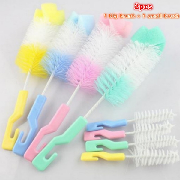 2pcs/set Baby Bottle Brush Nipple Brush 360-degree Rotating Head Cleaning  Sponge Cup Brush Kit ( Random Color)