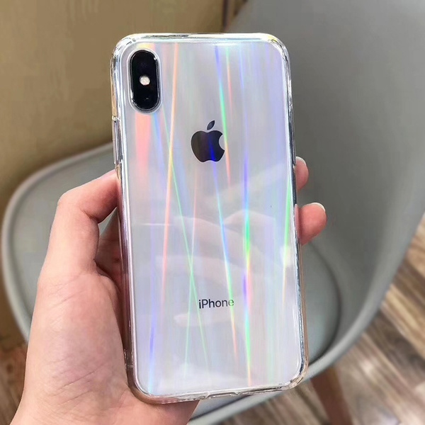 Luxury Rainbow Gradient Laser Transparent Bright Phone Case Clear Acrylic Crystal Colorful Cases Covers Iphone10 Shells for IPhone Xs Max XR XS 6 6S 7