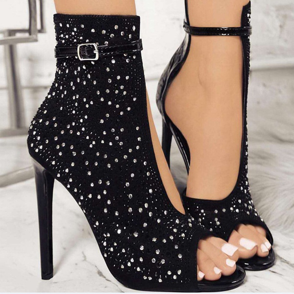 Fun Black Glitter Heels - Ankle Strap Heels - Party Heels - $36.00 - Lulus