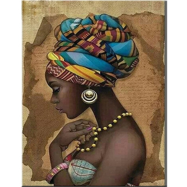 NEW - African Art 5D Diy Diamond Painting Kit. Tribal Woman