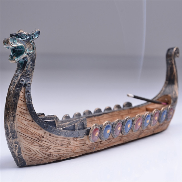 Retro Incense Burners Traditional The Vikings Dragon Boat Incense Stick Holder Burner Hand Carved Viking Ship Incense Burner Wish