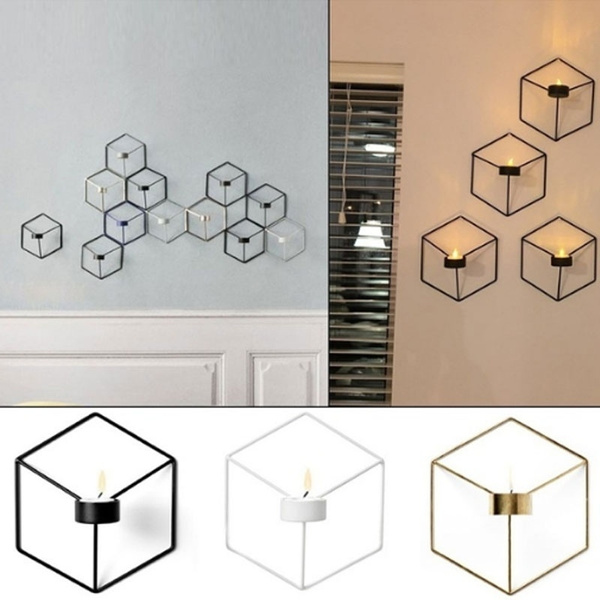 Geometric Candlestick 3D Metal Wall Candle Holder Sconce Home Decor Nordic Style 
