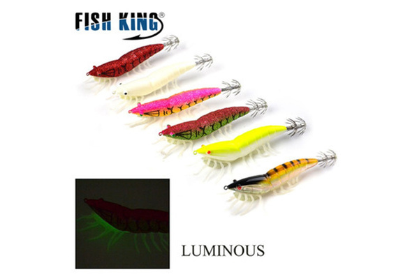Angling Luminous Jigs Squid Hook Fishing Tackle Wood Shrimp Lures Octopus Bait