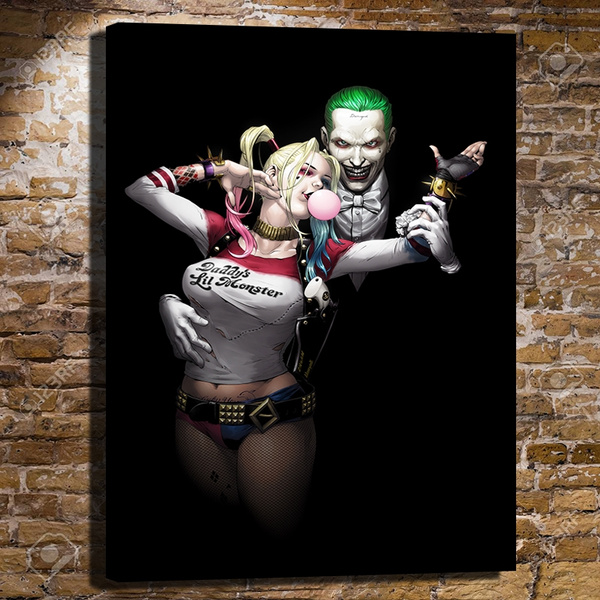 Comic Joker Harley Quinn Bailando Bubblegum Art Pintura De Pared Lienzo Impresion Decoracion De La Sala De Estar Sin Marco Wish