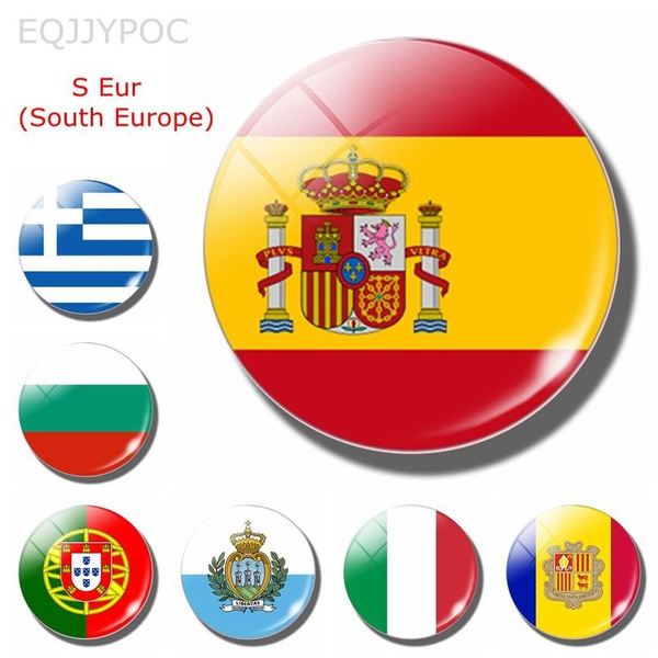 Southern Europe Flag Fridge Magnets 30 Mm Glass Magnetic Refrigerator Sticker Spain Portugal Italy Bulgaria Greece Albania Andorra Croatia Wish