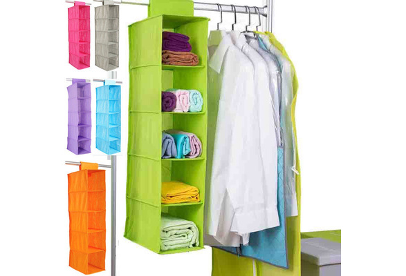 New 5 Section Shelves Hanging Wardrobe Shoes Garment Organiser Storage Clothes New 5 Section Shelves Hanging Wardrobe Shoes Garment Organiser Storage Clothes