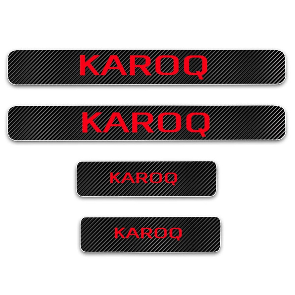 shanhua Can be Customized For SKODA KAROQ Carbon Fiber Door Sill Protector Anti-kick Scratch Welcome Pedals Guards Threshold Sticker With Word KAROQ Blue 4Pcs