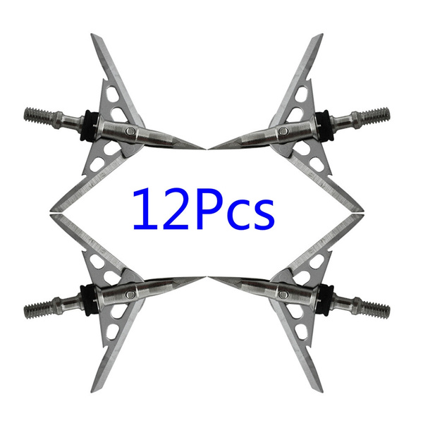 12pcslot Stainless Steel Hunting Arrowheads Points Broadhead 100 Grain Archery Compound Bow 8355