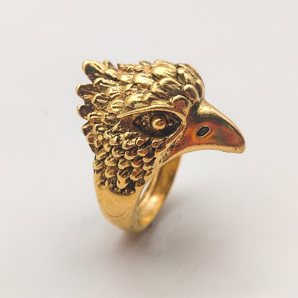 Hip Hop Punk Knight Eagle Ring Men's Gold Titanium 316 Stainless Steel ...