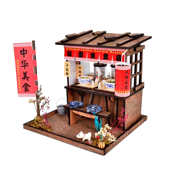 erhumama 3D Dollhouse DIY Wooden Miniature Chinese Building House Model Handmade Furniture LED Light Kits Puzzle Toy Birthday Gift