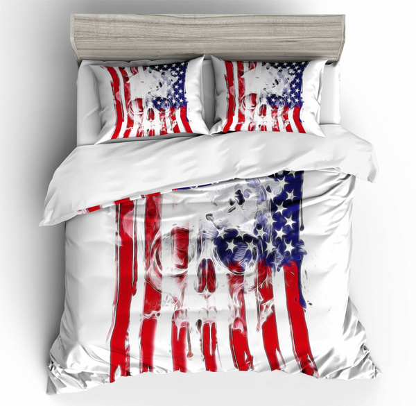 3d American Flag Quilt Cover Skull, American Flag King Size Bedding Set