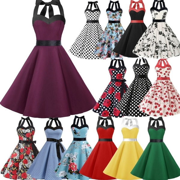 Ladies Summer Vintage 1950s Rockabilly Polka Dots Audrey Dress Women ...