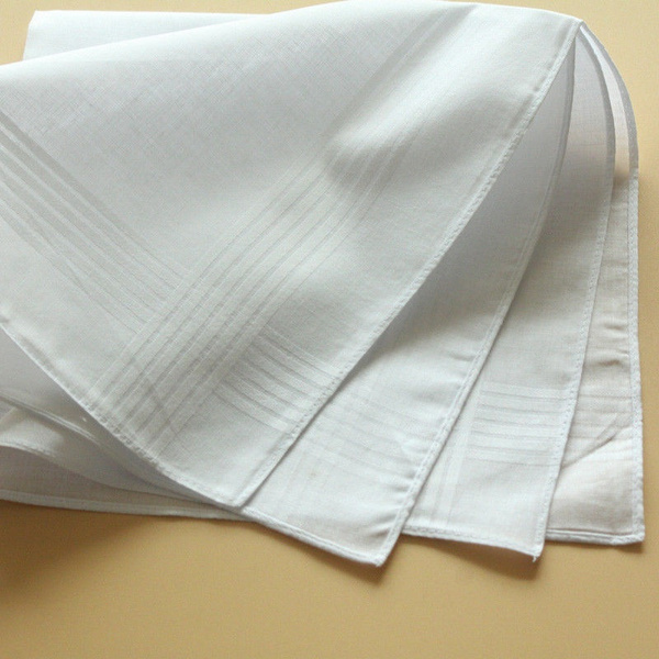 5pcs New White Pocket Cotton Handkerchiefs Hankie Hanky with Stripe Men ...