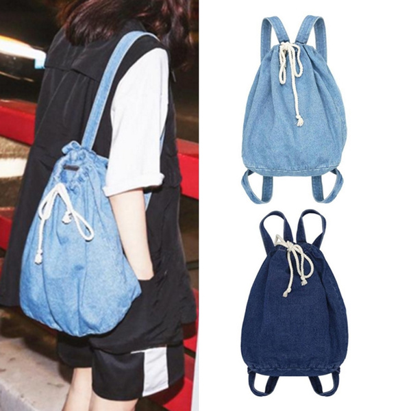 denim drawstring backpack