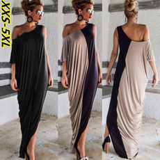 Elegant Ladies One Shoulder Patchwork Maxi Dress Backless Irregular Formal Long Dresses