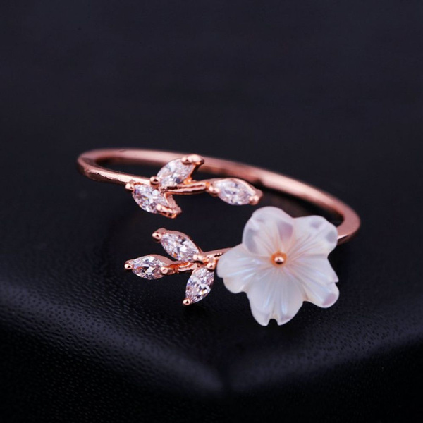 Lazycat Stainless Steel 18k Plated Rose Gold Double Flower Cherry Blossom Ring 8