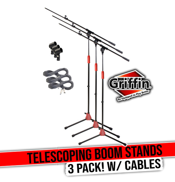 Microphone Boom Stand with XLR Mic Cable & Clip (Pack of 3) by