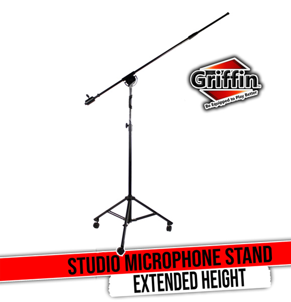 Retractable　Recording　Wheels　Holder　Boom　Tall　Studio　Mount　Choir,　Arm　on　for　Vocals,　Professional　Height　Microphone　Extended　with　Legs　Stand　Telescoping　Wish　Overhead　Casters　GRIFFIN　Tripod　Mic　Drums