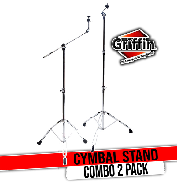 Cymbal Boom Stand & Straight Cymbal Stand Combo (Pack of 2) by GRIFFIN |  Percussion Drum Hardware Set for Mounting & Holding Crash, Ride, Splash