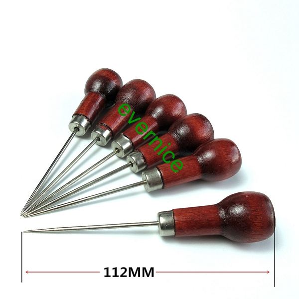 6 Pcs Wood Handle Craft Leather Awl Tool Pin Sewing Punching Hole Maker