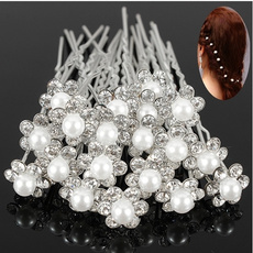 20Pcs Wedding Bridal Pearl Flower Crystal Hair Pins Clips Bridesmaid (Size 20; Color Silver) 