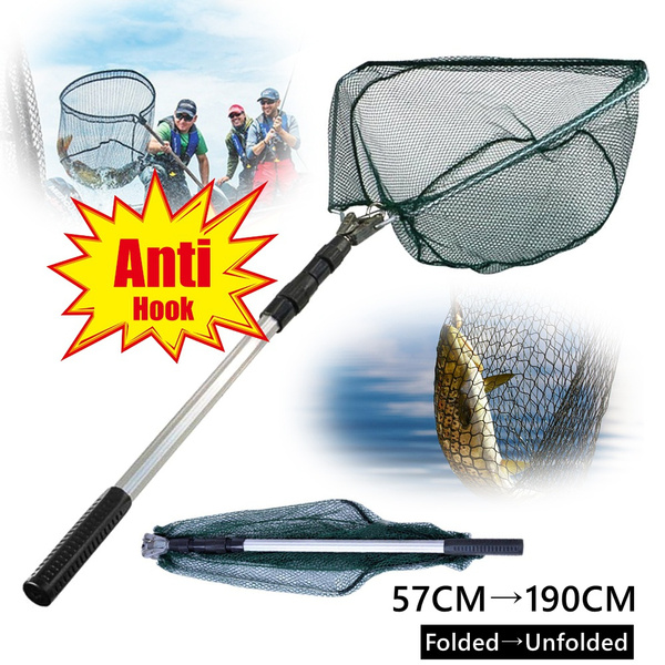 HEYOMART 57CM-190CM,42CM-140CM Folding Fishing Brail Net Telescopic Fishing  Landing Net Scoop Net Fishing Trap Gear Retractable Aluminum Alloy Pole (2  Types)