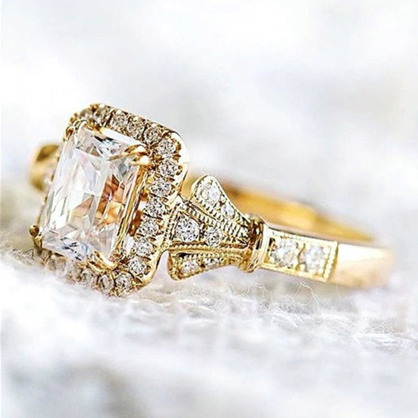 Skiën nep Beeldhouwwerk Trendy Elegant Style Gold Plated Ring Wedding Engagement Rings Women  Accessories Jewelry Bridal Rings | Wish