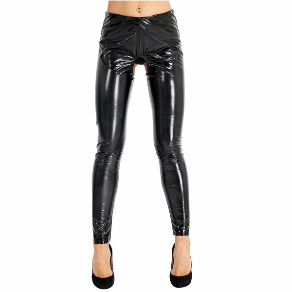 Women Lingerie Wet Look Patent Leather Open Crotch and Open Butt Pants ...