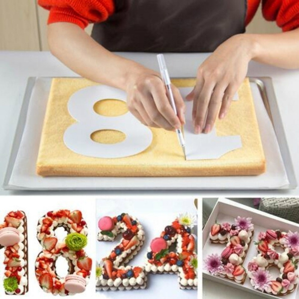 PET Plastic Cake Decorating Tools DIY Cake 0-8 Number Cake Stencil Alphabet Cake Mold Fondant Mould Cookies Cutter Alphabet-4inch