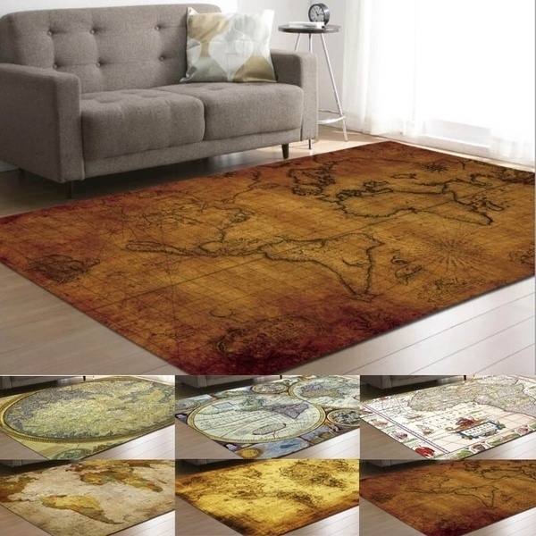 Map Polyester Floor Rug Carpets, Vintage World Map Area Rug