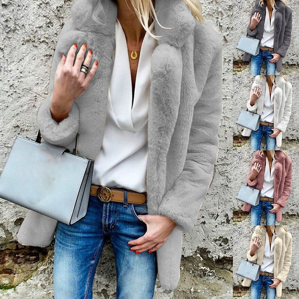 Fashion Women's Autumn Winter Coats Faux Fur Coat Ladies Thick Warm Outdoor  Elegant Jacket Lapel Collar Outwear 6 COLORS