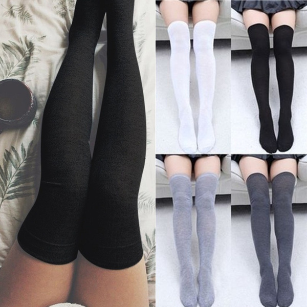 Women Girl Knit Cotton Over The Knee Long Socks Pants Thick Tights Skinny  Leg Stretchable Step Foot Stocking Hosiery