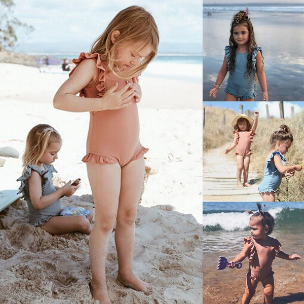 Toddler Kids Girl Ruffle Sleeve One-Piece Swimwear Backless