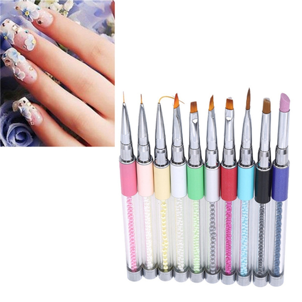 Nail Art Brush Pen Rhinestone Diamond Acrylic Handle Carving Powder Gel Liquid Nail Brush With Cap Manicure Tools Wish