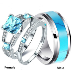 Couple Rings, Steel, Engagement Wedding Ring Set, 925 sterling silver