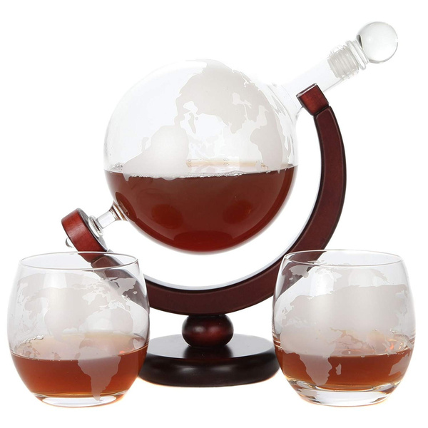 Globe Decanter Whiskey Decanter Set World Etched Globe Decanter Antique ...