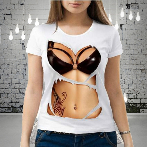 T-Shirt Newest Fake Tits Boob 3D Design T-shirt Sexy Boobs Perfec...