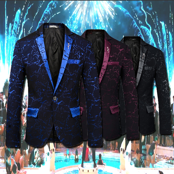 men's dress floral suit notched lapel slim fit stylish blazer dress suit