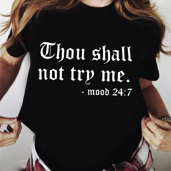 MISYAA T Shirts Tops for Women Thou Shall Not Try Me Print Tees Summer Casual Shirts Tank Top Gothic Nightclub Blouse