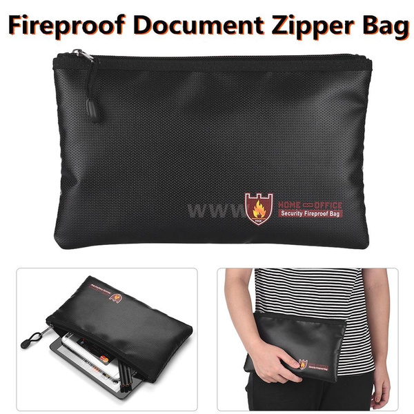 Fireproof document bag with extra storage pouch-fire retardant coated seams guarantee fire water resistant pouch bag for documents money passport jewelry battery and valuables Saeology