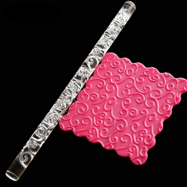 Fashion Textured Embossing Acrylic Rolling Pin Fondant Flower Vine Cake Roller 