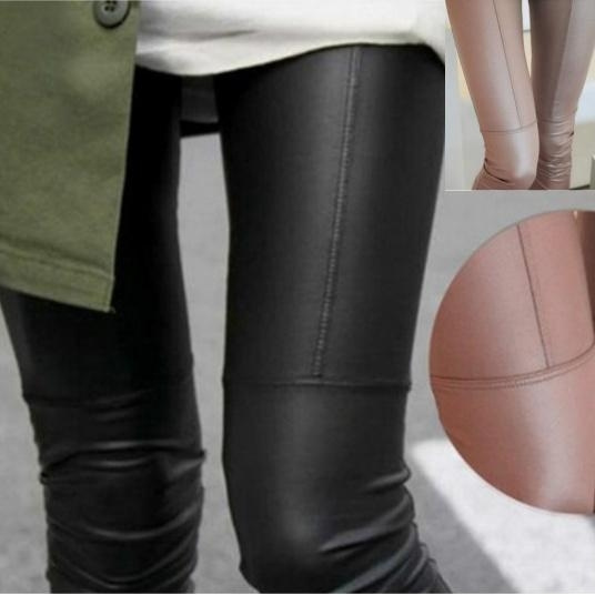 Brown Khaki Faux Leather Leggings 