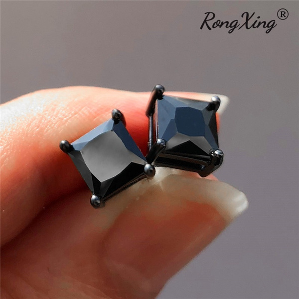 DG Men's Black Sterling Silver 925.Ice-Out CZ 6mm Square Stud Earring.Unisex,Box  | eBay