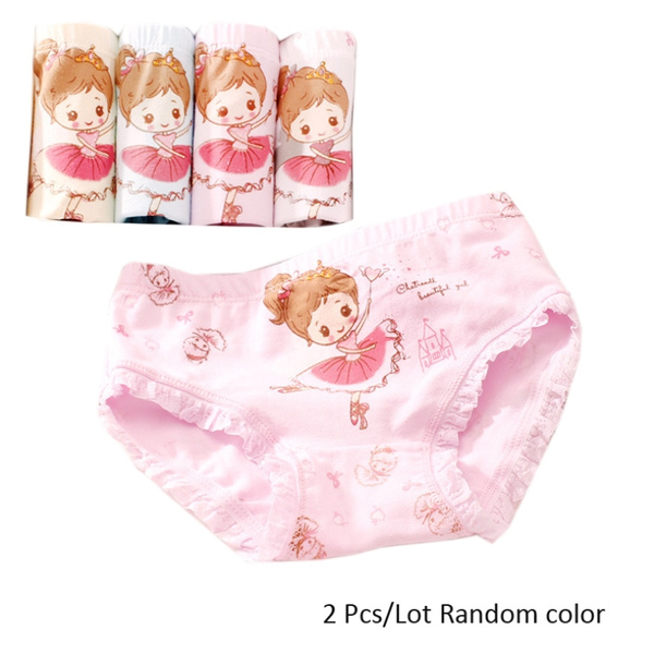 2Pcs/Lot 3-9 Y Soft Cute Cartoon Girls Underwear Cotton Panties Kids Short  Briefs Children Underpants Random Colors