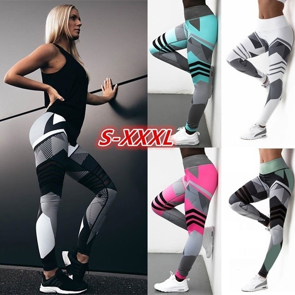 Women s Fashion S 3XL Block Printed Yoga Pants GYM Exercise Sport Leggings Plus Size Slim Fit Fitness Pants Tights Joggers Workout Leggings Pencil Pants Wish