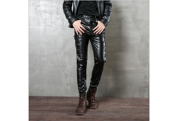 New Winter Mens Skinny Biker Leather Pants Fashionable Faux Leather Weise Leather  Trousers For Stage And Club Wear Q2634265O From Zlzol, $47.73